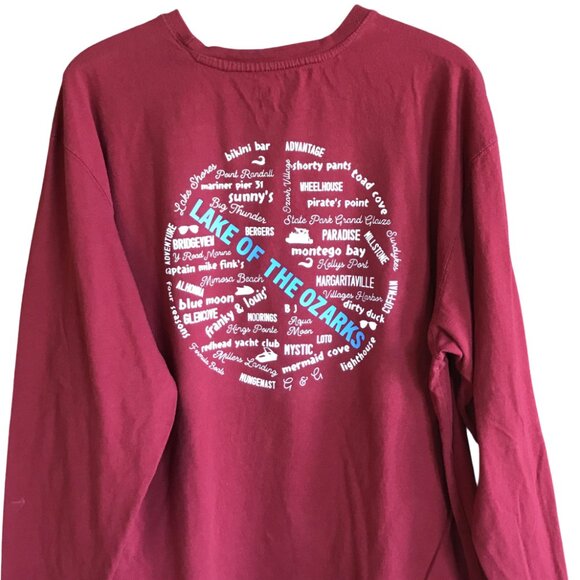 Upcycled Lake of the Ozarks Tee: Magenta Landmarks & Marinas Graphic, Size 2XL - Picture 1 of 16
